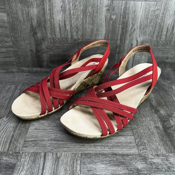 LifeStride Women's size 11 Red Strappy Wedge Heels - Picture 3 of 8